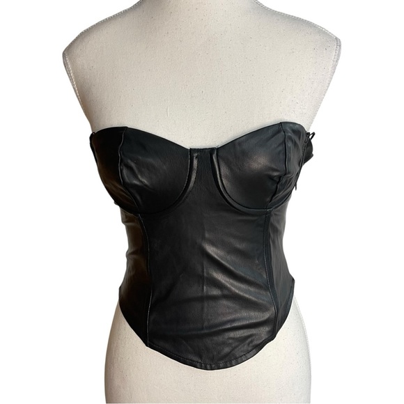 Zara Tops - Zara Faux Leather Corset Crop Top Black